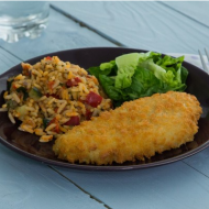 Breaded Fish with Mediterranean Rice